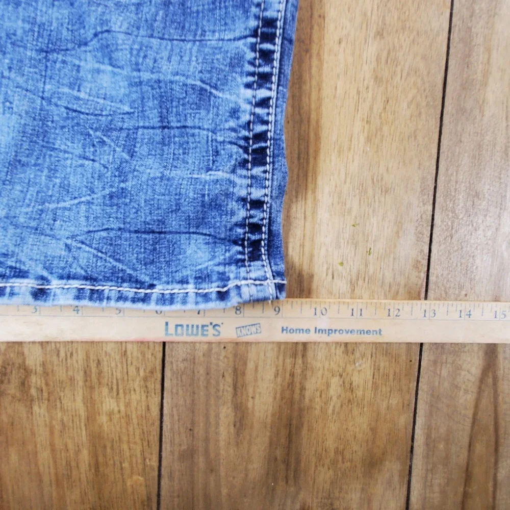 Salvage Mayhem Bootcut Jeans Mens 34x30 Blue Distressed Heavy Stitch Regular
